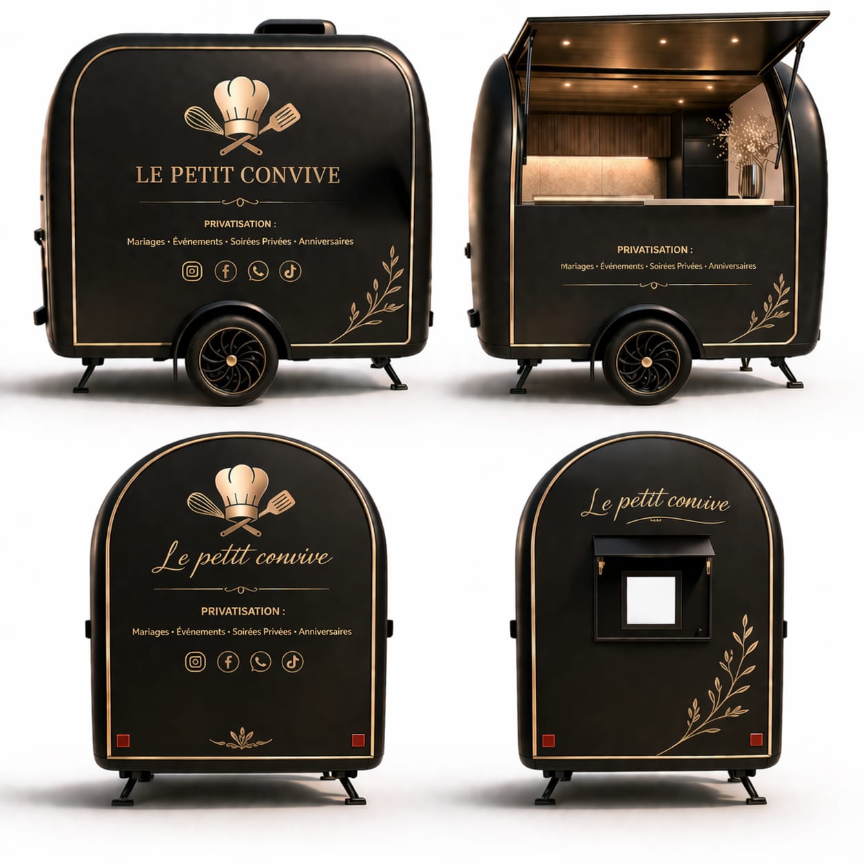 Le truck Le Petit Convive — noir & or, vues 4 faces.